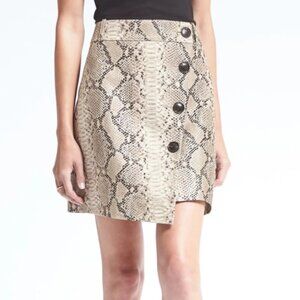 NWOT Olivia Palermo x BR Snake-Effect Italian Leather Button-Wrap Skirt